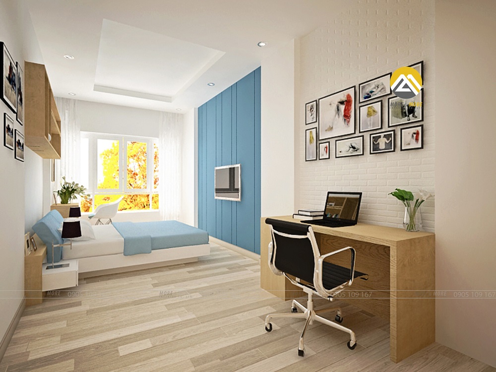 Thiết kế nội thất phòng ngủ tông màu xanh ngọc