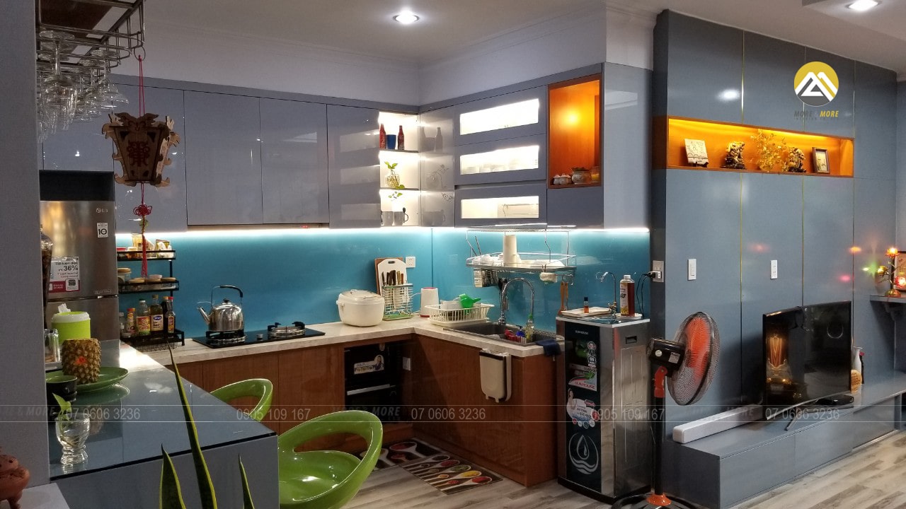 Hoàn thiện nội thất tủ bếp MDF lõi xanh phủ Acrylica