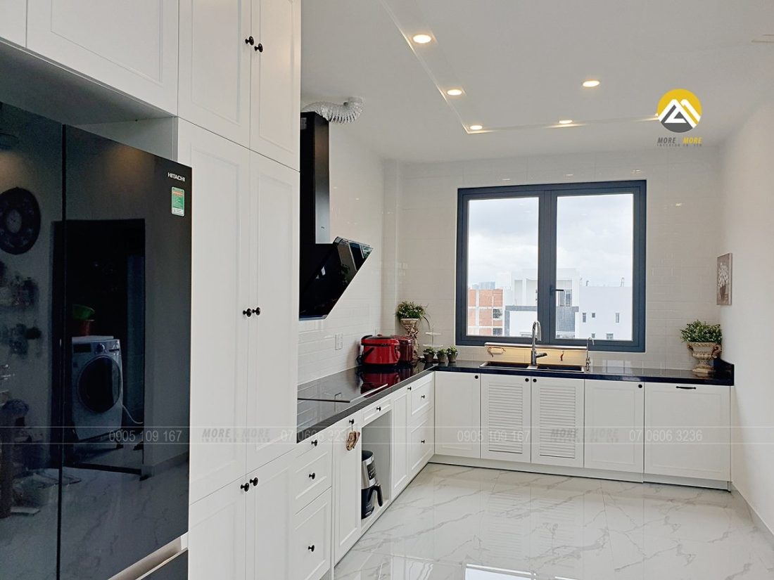 Tủ bếp MDF lõi xanh chống ẩm phủ sơn 2k giả cổ điển