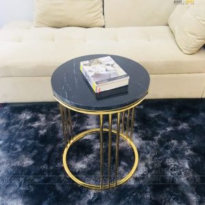 Tab Bàn Trà Luxury Inox 304 Mạ PVD Mặt Đá Mable Đen Tia Chớp