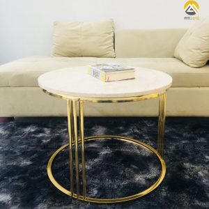Bàn Trà Luxury Inox 304 Mạ PVD Mặt Đá Mable Rossa Light Đơn