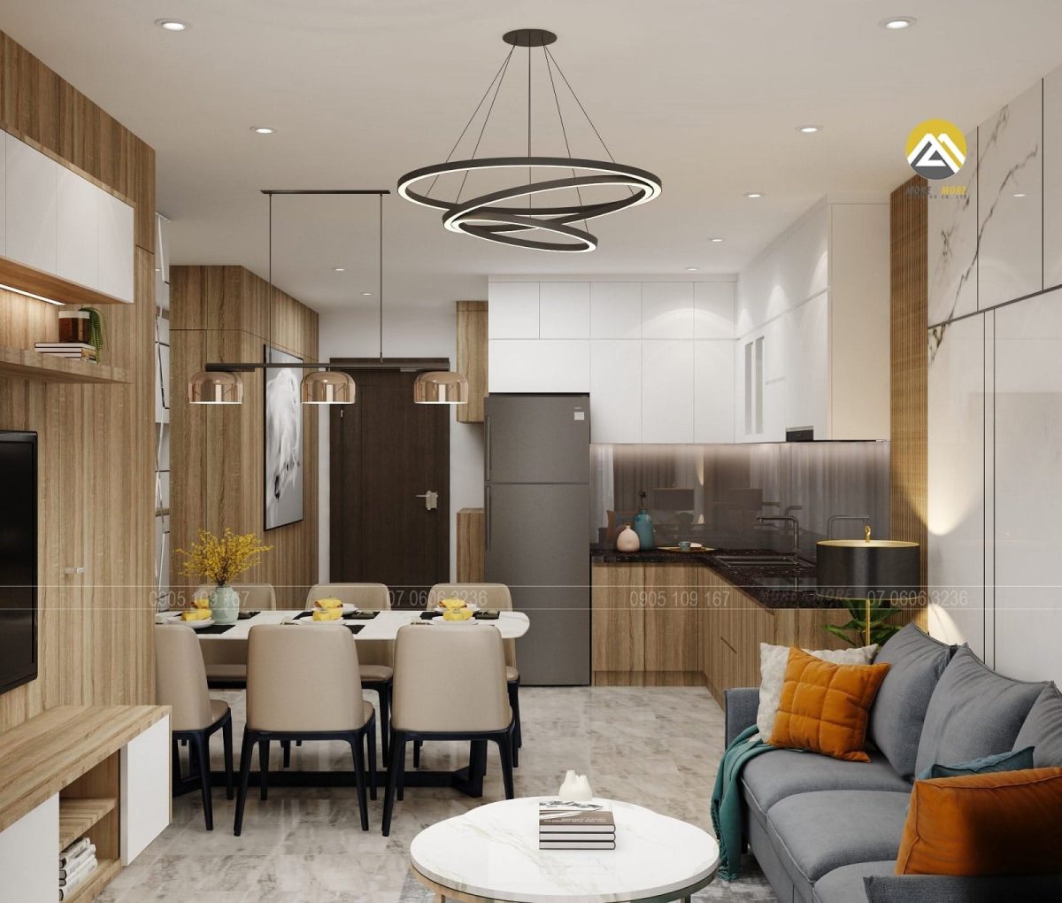 Thiết Kế Nội Thất Phòng Khách Bếp Căn Hộ Vinhomes Grand Park Quận 9