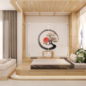 Thiết kế nội thất căn hộ 2 phòng ngủ công phong cách Japandi
