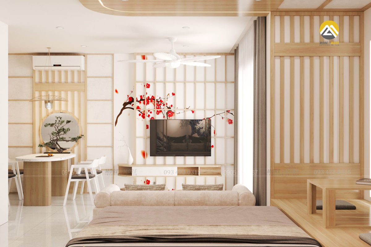 Thiết kế nội thất căn hộ 2 phòng ngủ công phong cách Japandi