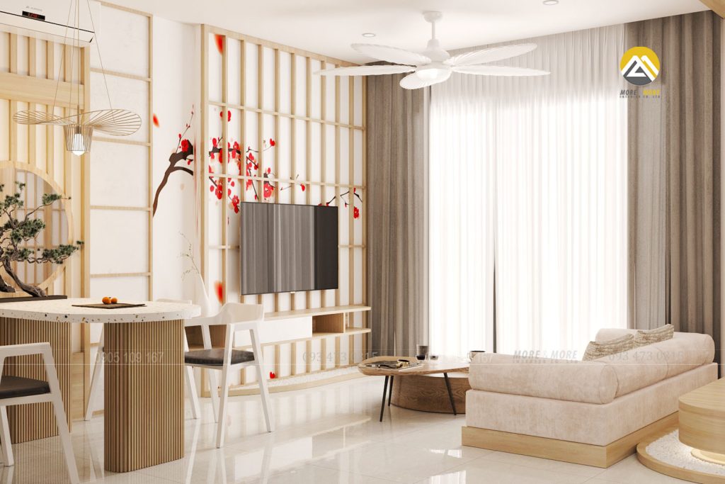 Thiết kế nội thất căn hộ 2 phòng ngủ công phong cách Japandi