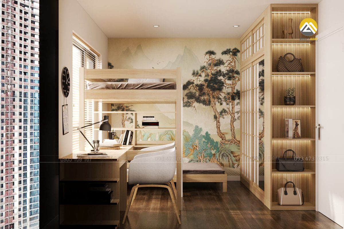 Thiết kế nội thất căn hộ 2 phòng ngủ công phong cách Japandi