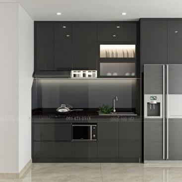 Tủ bếp acrylic màu xám đen cho nhà phố nhỏ cực đẹp và sang trọng