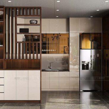 Thiết kế tủ bếp, tủ trang trí, tủ rượu cánh kính cho nhà phố tại Long Khánh, Đồng Nai