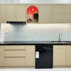 Tủ bếp nhựa PVC WPB kết hợp gỗ MDF lõi xanh phủ Laminate