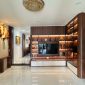 Hệ trang trí tủ tivi và tủ rượu cánh kính kết hợp Gỗ Plywood phủ Melamine An Cường