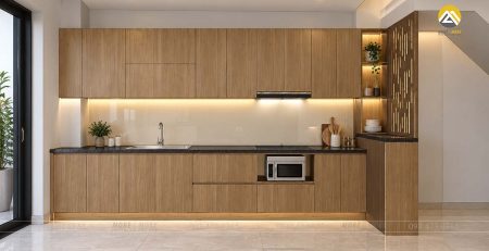 Tủ bếp cho nhà phố sử dụng gỗ An Cường chuẩn E1 an toàn cho sức khỏe